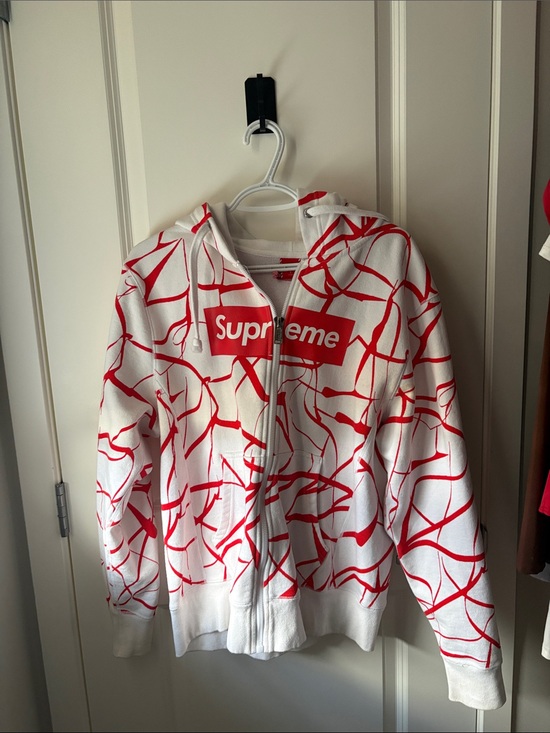 Supreme Other - Supreme White Hoodie with Red Abstract Graphic